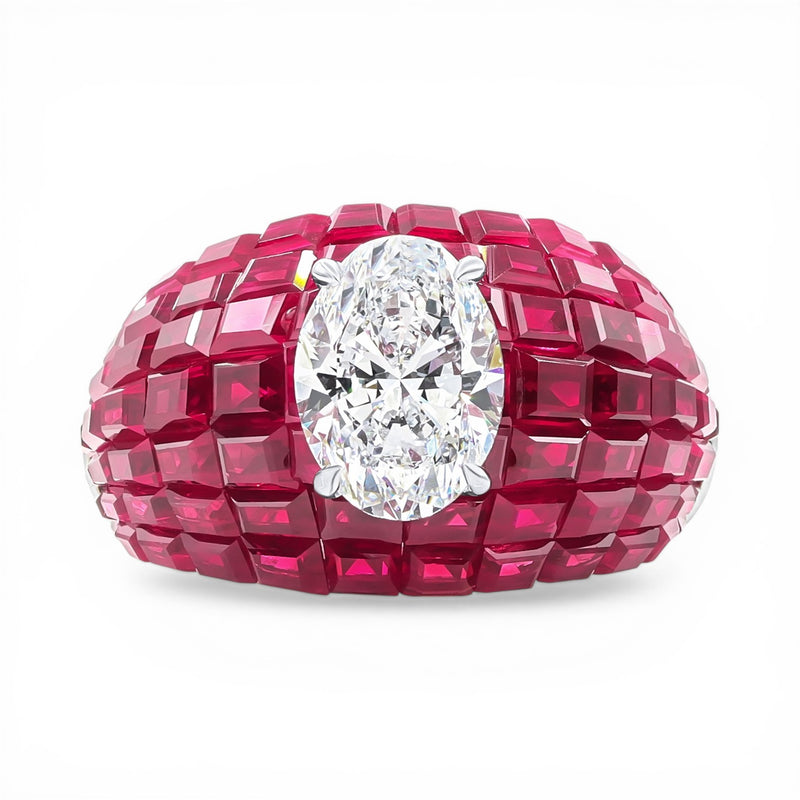 Invisibly Set Ruby Ring with 3.00ct Diamond