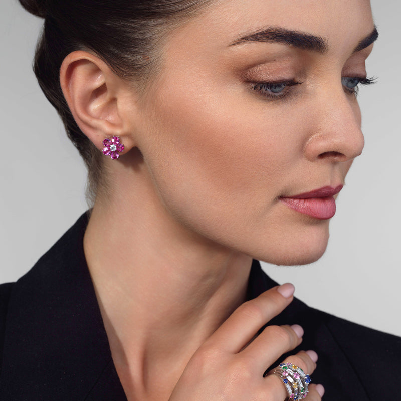 Pink Sapphire Flower Earrings