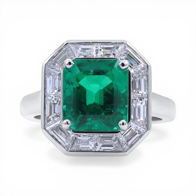 3.25ct Vivid Green Colombian Emerald Frame Ring