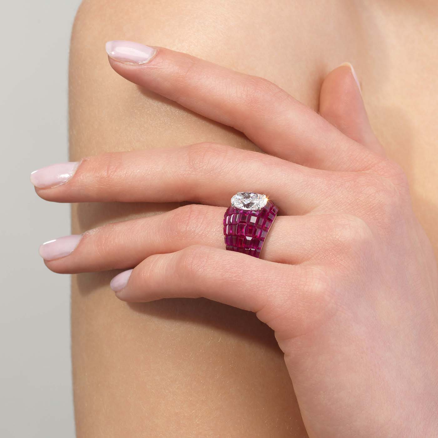Invisibly Set Ruby Ring with 3.00ct Diamond