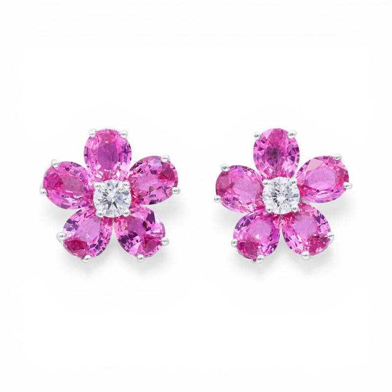 Pink Sapphire Flower Earrings