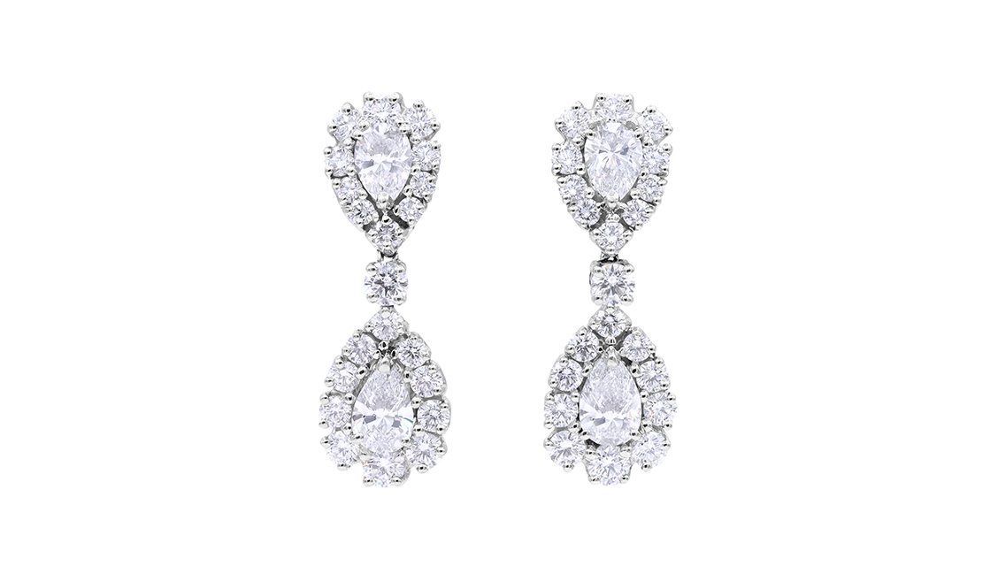 Platinum Pear Shaped Diamond Drop Earrings - Oscar Heyman