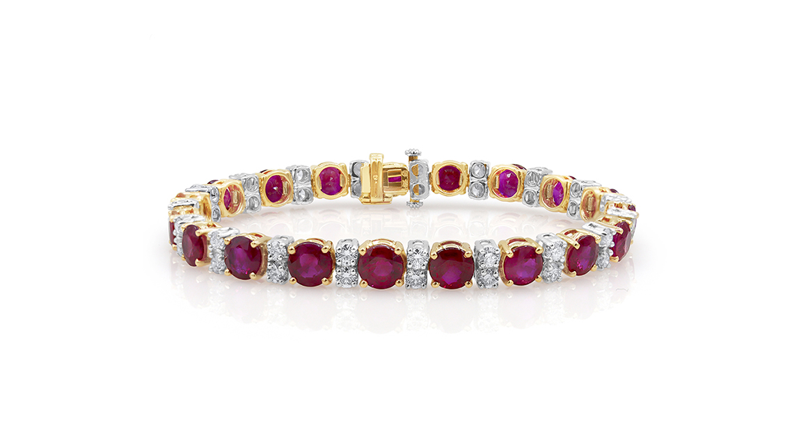 14K White Gold Ruby and Diamond Flower Bracelet with Milgrain Edges - Karat  Jewelry Store, Huntington NY 11746